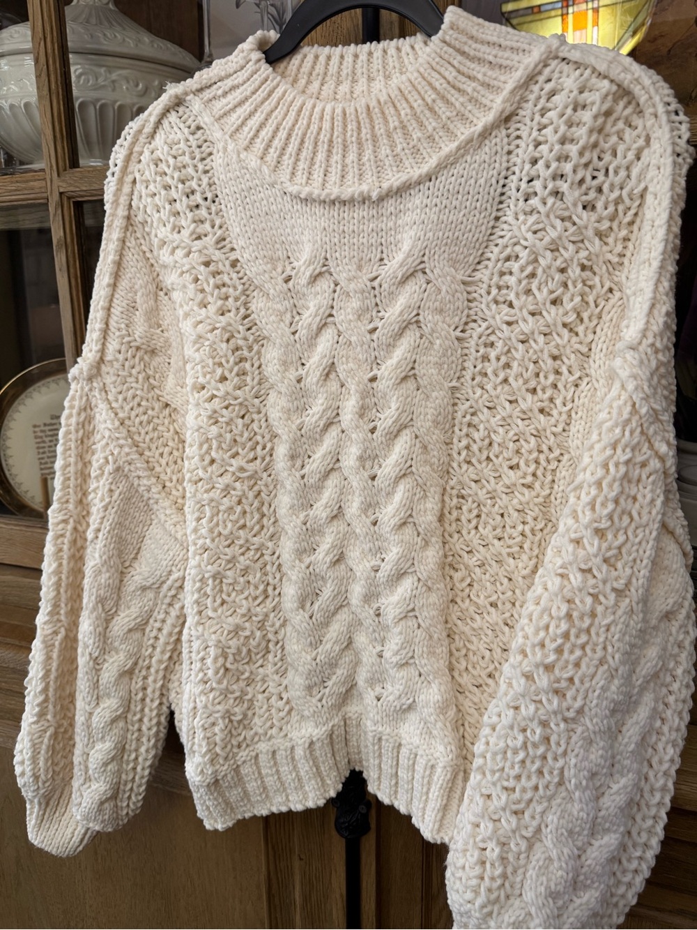 POL Cream Cable Knit Turtleneck Sweater